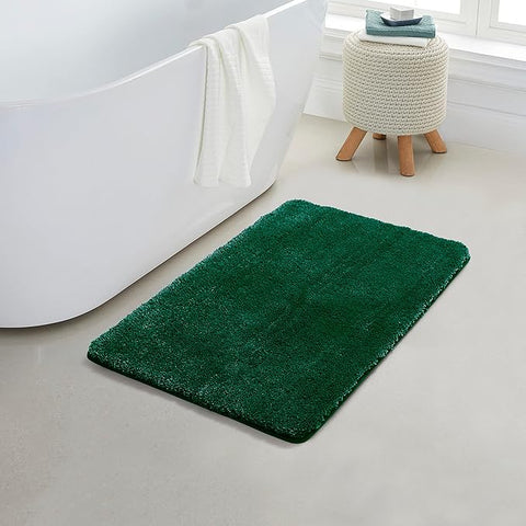 YHF Bathroom Rugs 17" X 24", Extra Thick & Soft Microfiber Shaggy, Machine Washable Bath Mats, Absorbent Bath Rugs, Non-Slip Rubber Backing Bath Mat for Bathroom Floor, Tub and Shower, Hunter Green