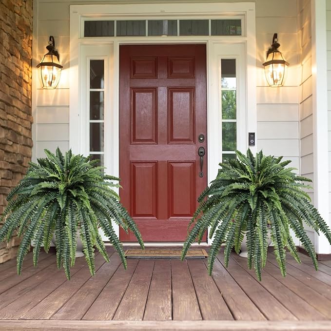 68" Fake Ferns Artificial Plants Large, Artificial Ferns for Outdoors Large, UV Resistant Faux Fern with Long Leaves Suitable for Planters Hanging Porch Home Indoors Garden Patio Office Greenery Decor