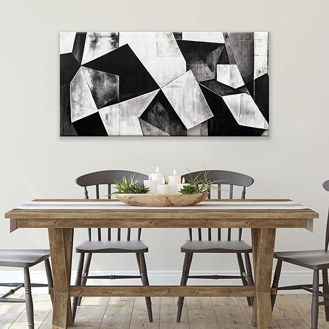 TAIJXAGSG Canvas Art Wall Decor Color Block Line Art Prints Black And White Geometric Color Block Art Painting Modern Artwork Decorations For Living Room Pictures For Bedroom Wall Decor 24x48 In