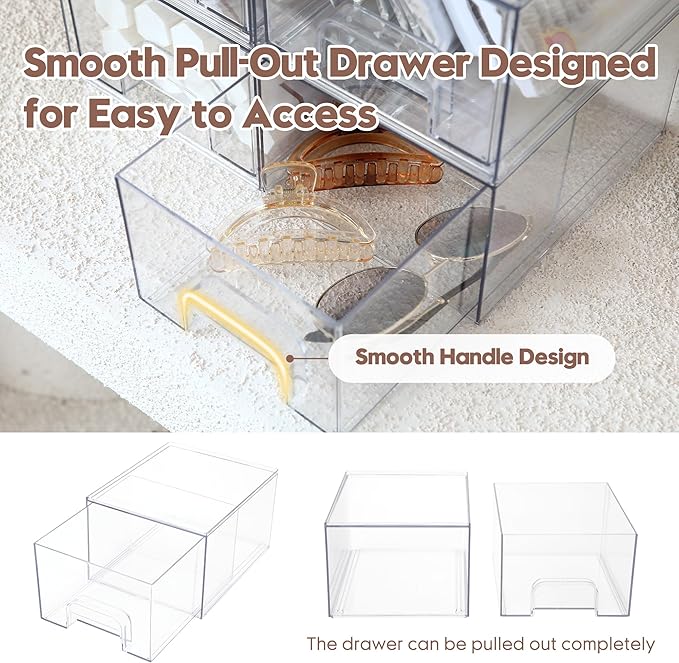 Sea Team 2-Pack Clear Makeup Organizer with Drawers, Acrylic Plastic Cosmetic Display Case, Jewelry Storage Box, Holder for Dresser, Bathroom, Vanity, Kitchen Cabinets, Pantry, Countertop