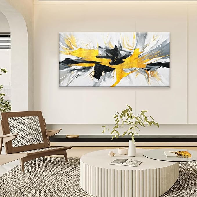 TAIJXAGSG Black And Gold Wall Art Abstract Painting Wall Decor Living Room Modern 24" X 48" Canvas Art Wall Decor White Wall Art Canvas Prints Artwork Pictures For Kitchen Bedroom