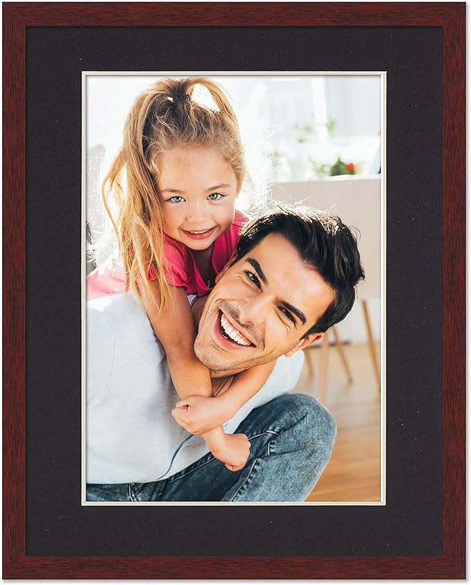 11x15 Frame with Mat - Brown 13x17 Frame Wood Made to Display Print or Poster Measuring 11 x 15 Inches with Black Photo Mat