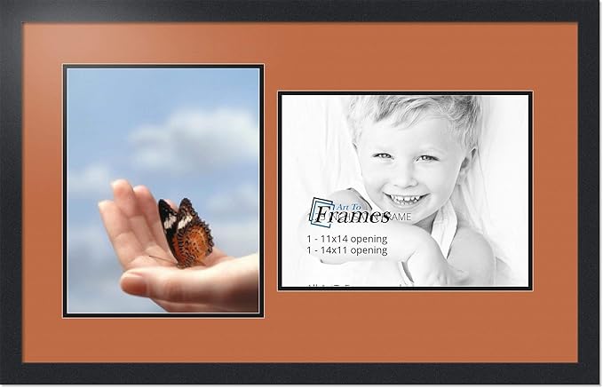 ArtToFrames Collage Photo Frame Double Mat with 2 - 11x14 Openings and Satin Black Frame