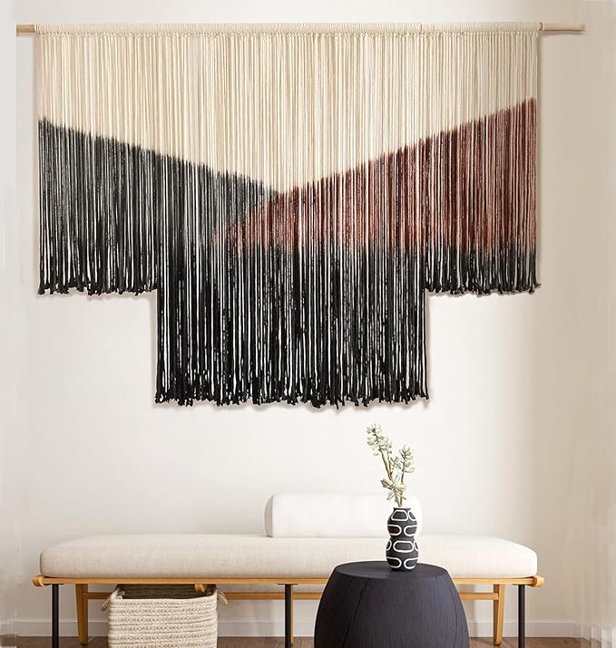 Macrame Wall Hanging Large Black Tie-Dye Geometric Décor Bohemian Yarn Tapestry Home Boho Wall Décor 59"Wx35"L