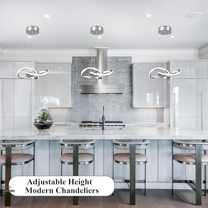 Modern LED Pendant Light Fixture Contemporary Round Ring Chandelier Nickel with 4500K and 59in Height Adjustable Hanging Lamp for Kitchen Island Hallway Foyer Closet Corridor