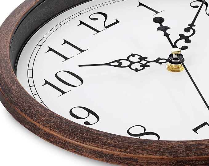 Bernhard Products Wall Clock 10 Inch Silent Non Ticking Movement Quality Quartz Battery Operated Round Easy to Read Decorative Brown Home/Kitchen/Office/Bedroom/Classroom/School Clocks, Black Numbers