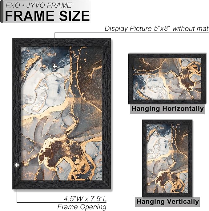 Engineered Wood 5x8 Picture Frame Set of 6, Black Frame for 5 x 8 Inch Picture Poster Photo, Light Weight 5 by 8 Frame with Wood-grain for Wall - 6 Pack/Black/5"x8"