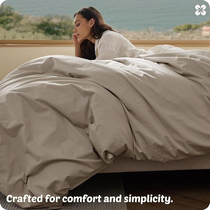 Bedsure Cotton Duvet Cover King - Luxury Slub Weave 100% Cotton Duvet Cover Set with a Linen Like Textured, Easy Change Durable Bedding Set 3 Pieces, Tannish Linen Grey, 104" x 90"