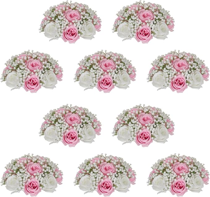 NUPTIO Pink Rose Flowers for Centerpieces: 10 Pcs 8.6 inch Diameter Artificial Flower Balls Fake Flower Ball Arrangement Bouquet Wedding Centerpieces for Tables Decorations