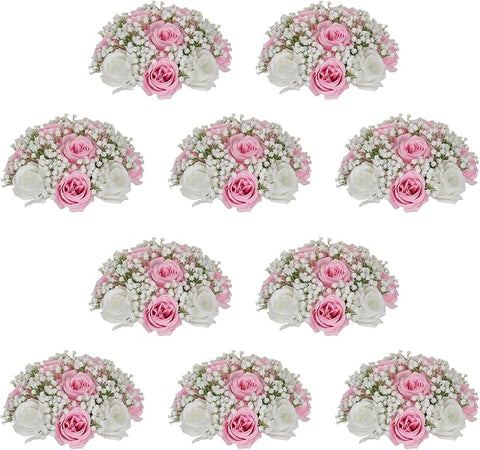 NUPTIO Pink Rose Flowers for Centerpieces: 10 Pcs 8.6 inch Diameter Artificial Flower Balls Fake Flower Ball Arrangement Bouquet Wedding Centerpieces for Tables Decorations