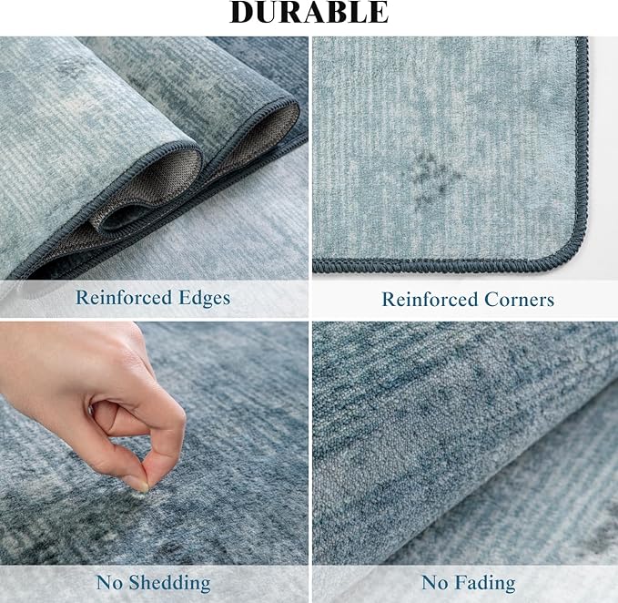 Washable Rug 8x10 Area Rugs for Living Room - Stain Resistant Non-Slip Backing Boho Rug for Bedroom,Durable & Ultra-Thin Vintage Large Area Rug(8x10,Blue)