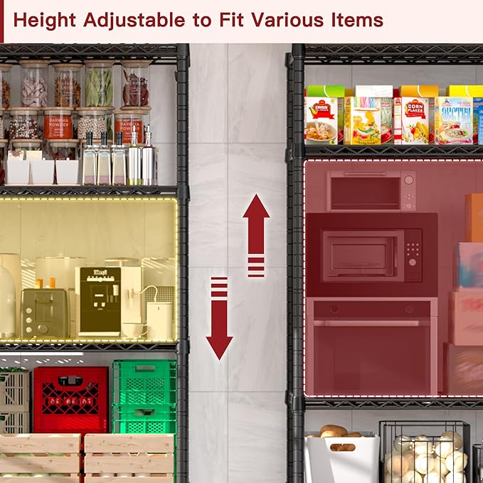 PrimeZone 4 Pack 5 Tier Wire Shelving Rack Storage Shelves with Wheels,Adjustable Rolling Heavy Duty Metal Shelving Unit,Utility Shelf for Kitchen Garage Closet Pantry 36" W x 14" D x 74" H