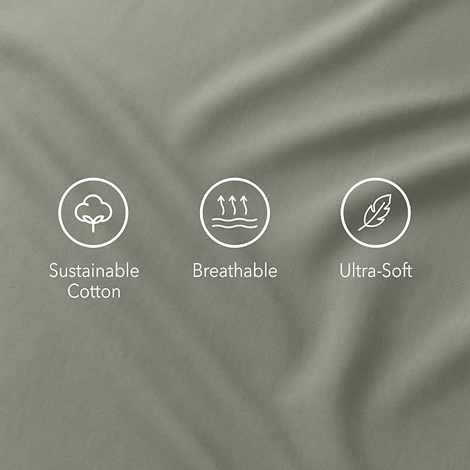 23 THREADS Z101 Series 100% Cotton Bed Sheets and Pillowcases Set, 15 Inch Deep Pocket, Luxury Sustainable Bedding Linen, King, Smokey Taupe