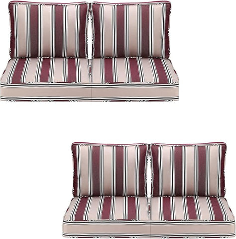 Outdoor Deep Seating Cushion Set, 24" x 24", Waterproof & Fade Resistant Patio Furniture Cushions with Handle, Deep Seat and Back Cushion for Chair and Sofa (4, Red Stripe)