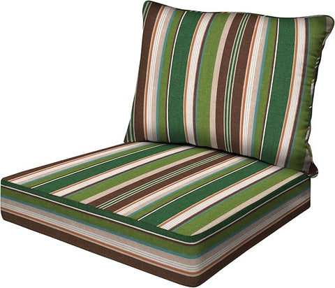 Honeycomb Outdoor Essentials Deep Seat, 24 x 24, Stripe Pine Green Chair Cushion for Patio Furniture