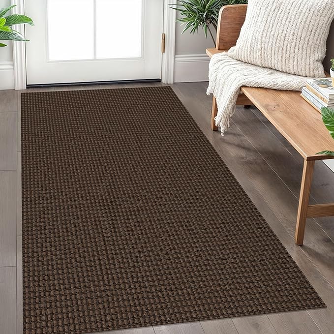 IOHOUZE Washable Area Rug 3x5 Non Slip Rubber Backed Woven Rugs for Entryway Rugs Indoor Outdoor Doormat Throw Rug Floor Carpet for Entrance Kitchen Front Door, Brown
