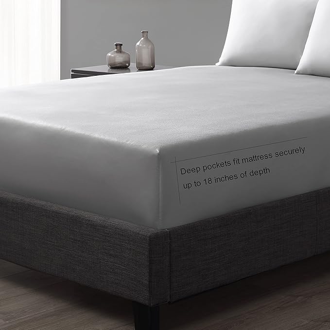 Vera Wang - Queen Sheet Set, Luxury Sateen Cotton Bedding, 800 Thread Count, Soft & Smooth Room Essentials (Steel Grey, Queen)
