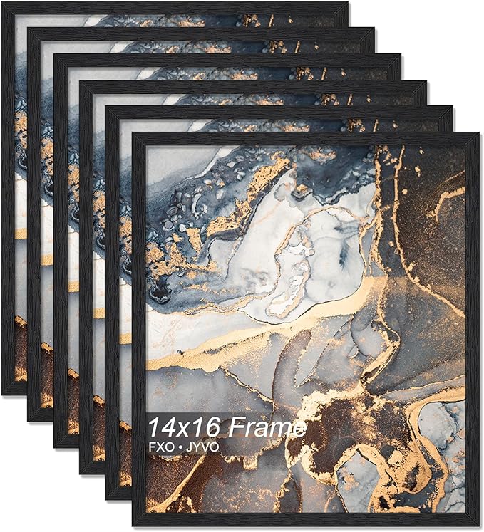 Engineered Wood 14x16 Picture Frame Set of 6, Black Frame for 14 x 16 Inch Picture Poster Photo, Light Weight 14 by 16 Frame with Wood-grain for Wall - 6 Pack/Black/14 x16