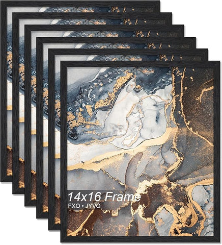 Engineered Wood 14x16 Picture Frame Set of 6, Black Frame for 14 x 16 Inch Picture Poster Photo, Light Weight 14 by 16 Frame with Wood-grain for Wall - 6 Pack/Black/14 x16