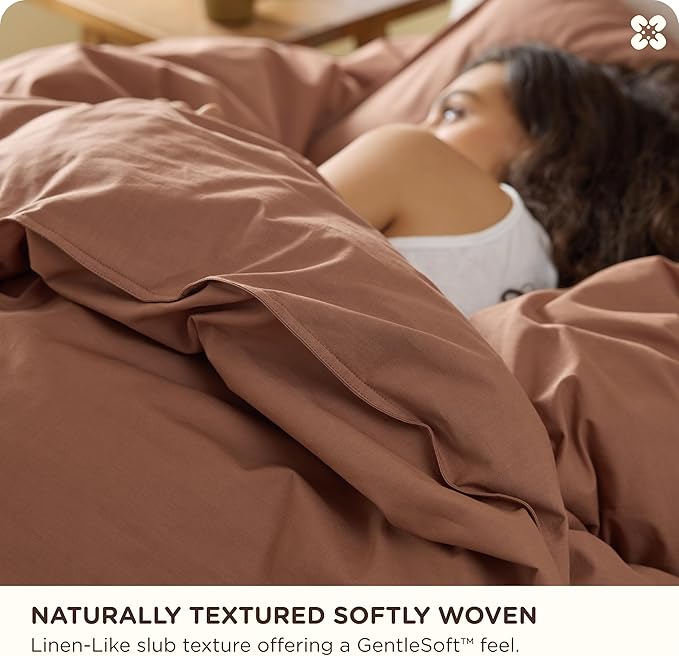 Bedsure Cotton Duvet Cover Full - Luxury Slub Weave 100% Cotton Duvet Cover Set with a Linen Like Textured, Easy Change Durable Bedding Set 3 Pieces, Mocha Mousse, 80" x 90"