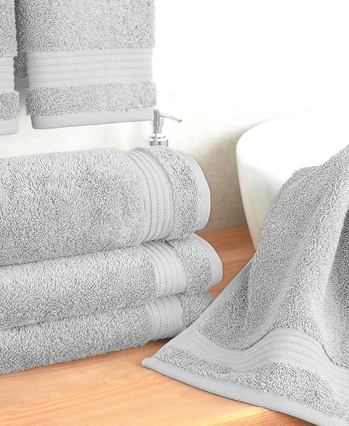 Cotton Paradise Hand Towels for Bathroom, 100% Cotton Turkish 4 Piece Hand Towel Set, Soft Absorbent Face Towels, Silver Grey Hand Towels