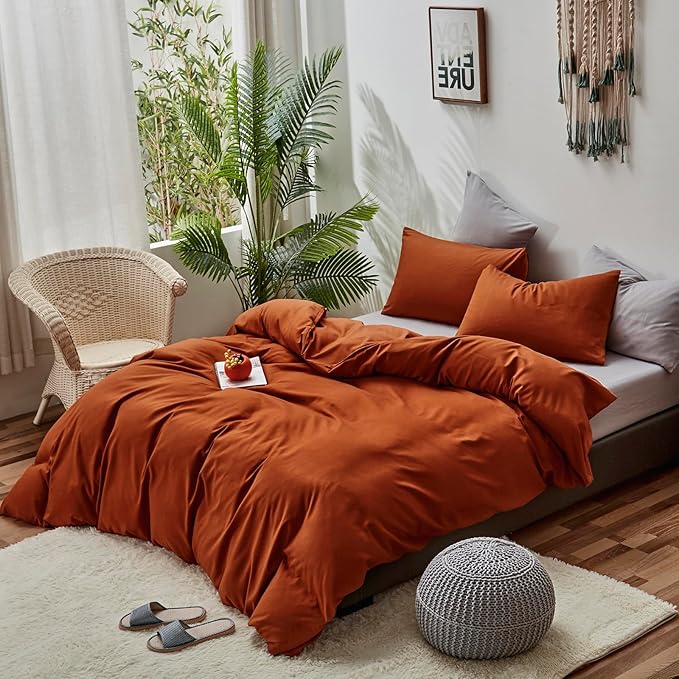 CLOTHKNOW Burnt Orange King Size Comforter Set Terracotta Bedding Comforter Sets Cinnamon Comforter Soft Rust Brownish Comforter with 2 x Pillow Cases