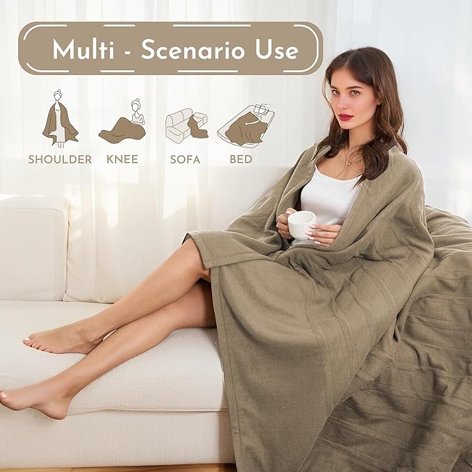 Electric Heated Blanket 72"x84" Full Size Soft Fleece Heated Blanket, Soft ＆ Comfortable with 4 Levels of Heat and 10 Hour Auto Off - Caramel Brown