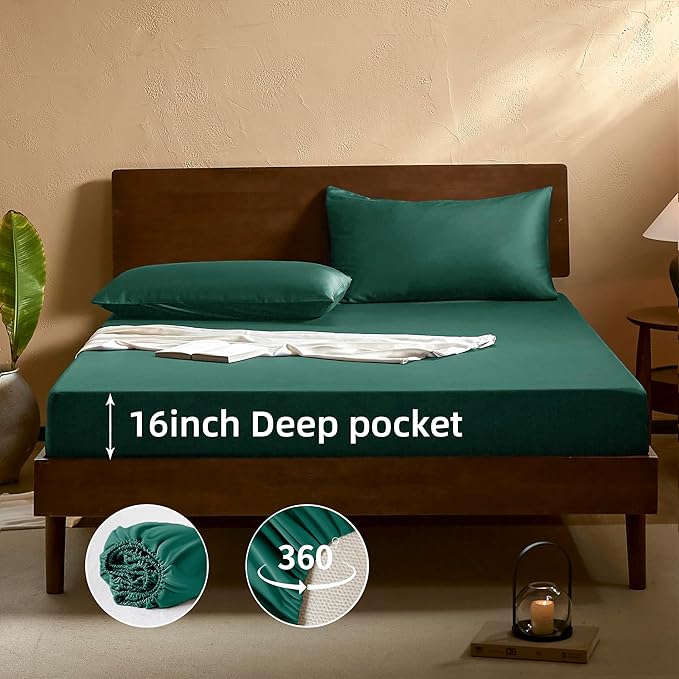 EVERLY Queen Sheets Set,Luxuriously 400 Thread Count Organic Viscose Derived from Bamboo Bed Sheet,Cooling Sheets for Queen Size 4 Piece Deep Pockets Bedding Sheets &Pillowcases-Aqua