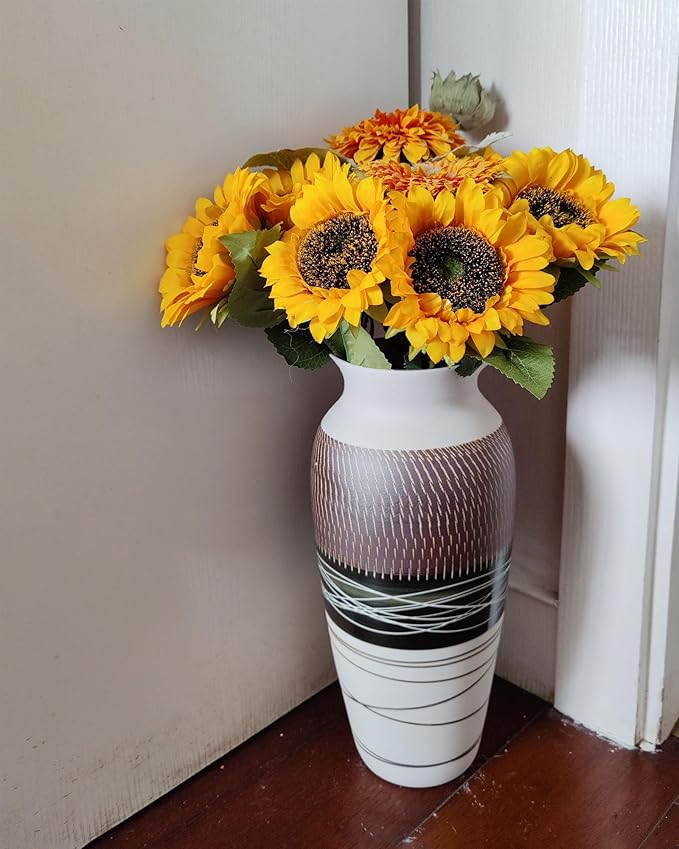 Ceramic Rustic Farmhouse Vase, 12.6" Large Vintage Flower vase for Home Decor, Tall Boho Textured Vases for Living Room, Table, Mantel, Shelf and Centerpieces Decor and Housewarming