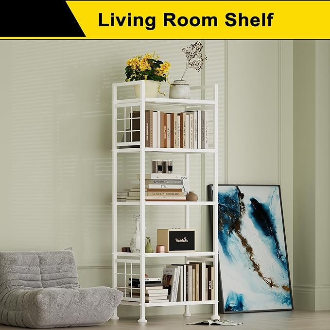 GIOTORENT 5-Wire Garage Shelving Storage Shelves, Metal Shelving Unit Pantry Rack, Kitchen Storage Adjustable Shelf 750Lbs Capacity for Laundry Kitchen Bathroom Organizer(White)