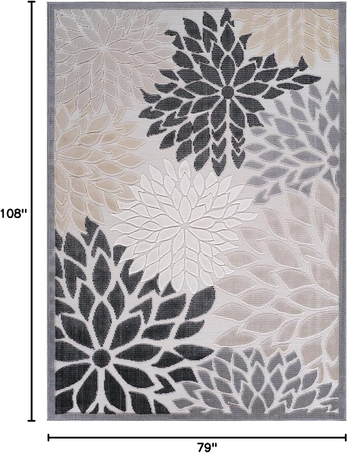 Beverly Rug Outdoor Rug 6x9 Modern Floral Tropical Area Rugs for Indoor and Outdoor Patio Easy to Clean Non Shedding Living Room Porch Garden Washable Outside Carpet (6 x 9 Beige)