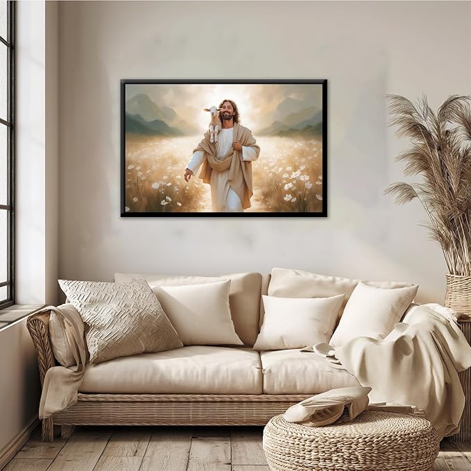 Christian Wall Art Print, Religious Scripture Biblical Decor, Faith-Based Inspirational Landscape with Cross, Digital Printed Canvas Poster for Church, Home Chapel, Prayer Room Decor