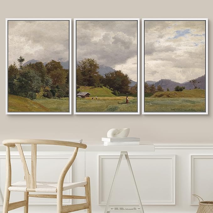 SIGNWIN Framed Canvas Print Wall Art Woodland Nursery Decor Set Storm Cloud Pastoral Farm Landscape Nature Abstract Fine Art Nordic for Living Room, Bedroom, Office - 24"x36"x3 White