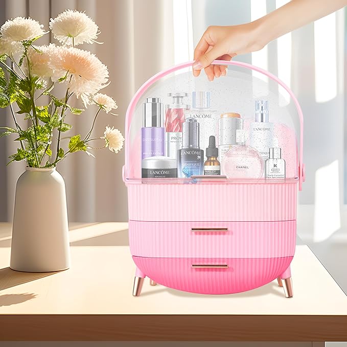 Teen Girls Gift Makeup Organizer,Skincare Organizer Jewelry Storage,Cosmetics Storage and Display Case,Make Up Holders and Organizers for Countertop,Bathroom Organizer (Triple Pink)