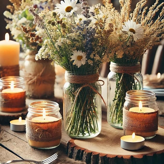 Vintage Glass Flower Vase，24 Pack Farmhouse Transparent White Glass Centerpiece Vases Mason Jars for Weddings, Parties & Home Decor Bulk (24, Transparent)