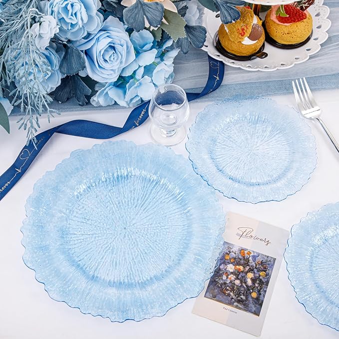 U-QE 60PCS Clear Blue Plates - Blue Plastic Plates Disposable&Reusable - Heavy Duty Plastic Plates for Party&Wedding Including 30 Dinner Plates 10.25" & 30 Appetizer Plates 7"