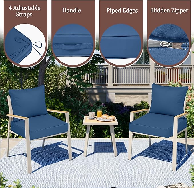 Waterproof Outdoor Chair Cushion Set of 4, 24x24x5 IN Deep Seat Patio Cushions with Fade Resistant Removable Cover,Outdoor Cushions for Patio Furniture with Ties&Handle for Chair Sofa Couch,Dark Blue