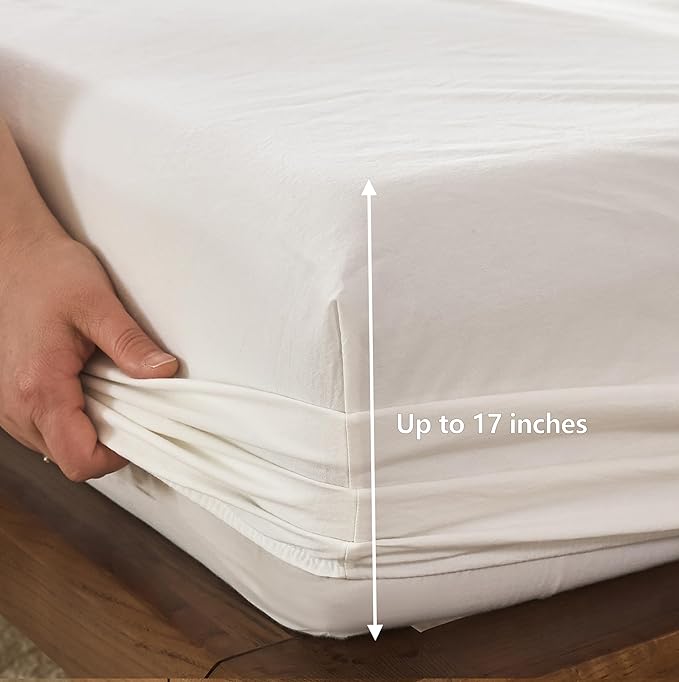100% Cotton 6-Piece King Size 108" x 102" Bedding Set - Fitted Sheet, Flat Sheet & 4 Pillowcases with 17" Deep Pocket,Soft Breathable Bed Sheets for Cozy Sleep,Off White