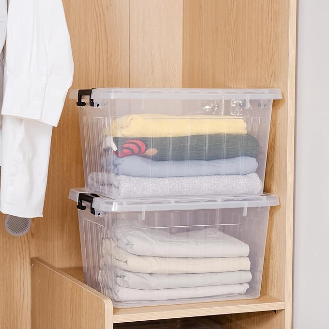Citylife 22 QT Clear Plastic Storage Bins with Lids Stackable and Nestable Storage Boxes with Lids Large Plastic Storage Containers for Garage, Closet, Kitchen, 4 Packs