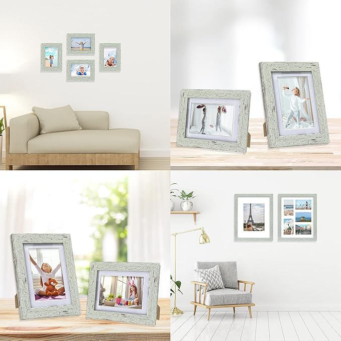 5x7 Picture Frame Set of 2, Made of Real Glass and Sage Green Wooden Frame - Display Pictures 4x6 with Mat or 5x7 Without Mat, 5 by 7 Photo Frame for Wall or Tabletop Display
