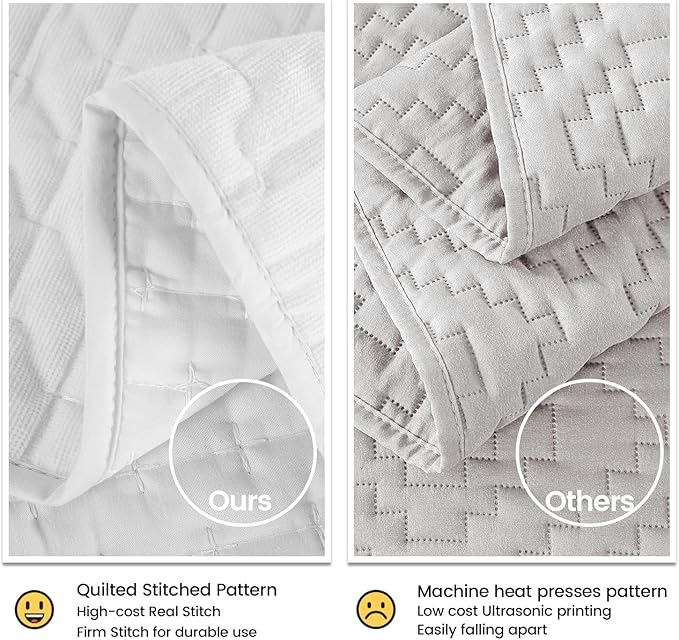 Velvet Quilt King Size, Luxurious Reversible Quilted Bedding Set, Lightweight Velvet Comforter Coverlet with Brushed Back, Cross Stitch Striped, Ultra Soft Cozy Warm for All Season,White