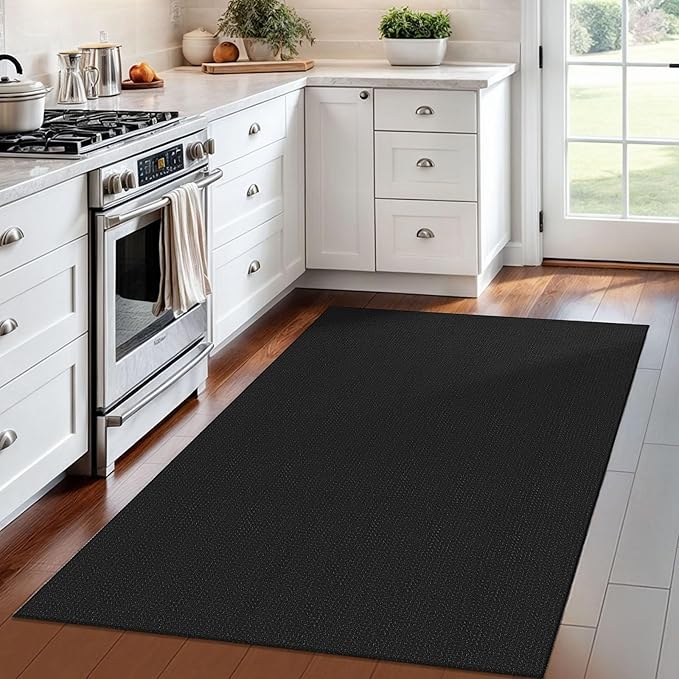 IOHOUZE Washable Area Rug 4x6 Non Slip Rubber Backed Woven Rugs for Entryway Indoor Bedroom Rugs Kitchen Rug Floor Throw Carpet for Entrance Front Door Living Room, Black/Grey