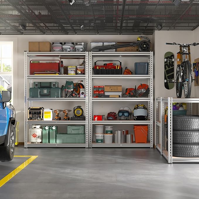 REIBII 2020LBS Garage Shelving Heavy Duty 5-Tier Storage Shelves Adjustable Metal Shelving for Warehouse, Basement, Easy Assembly, 72" H x 35.55" W x 16" D, Galvanized
