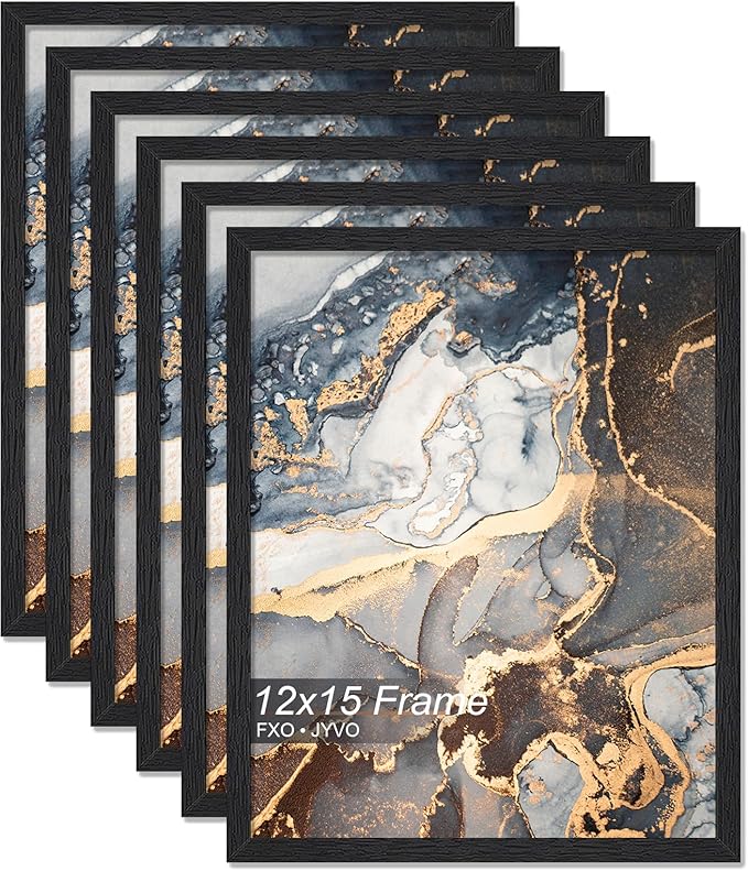 Engineered Wood 12x15 Picture Frame Set of 6, Black Frame for 12 x 15 Inch Picture Poster Photo, Light Weight 12 by 15 Frame with Wood-grain for Wall - 6 Pack/Black/12 x15