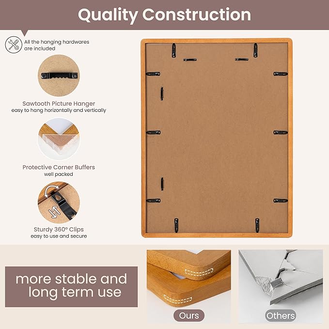 18 x 24 Poster Frame - Solid Teak Wood 24x18 Frame, 18 x 24 Picture Frame With Mat For 16x20, Tempered Glass and Hanging Hardware Included, Puzzle Frame 18''x24'' Wood, Natural Teak