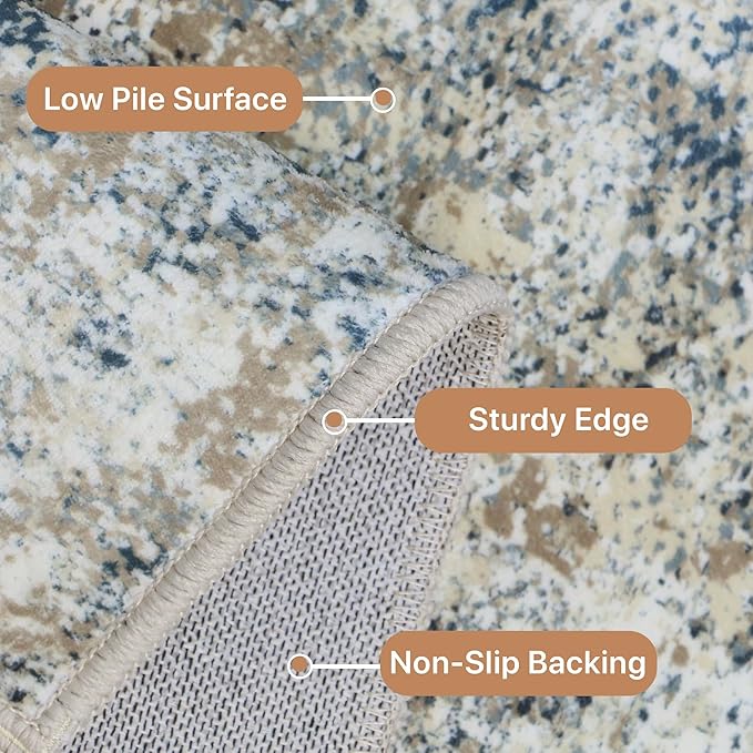 GENIMO Washable Area Rugs for Living Room Bedroom, 8x10 Modern Abstract Non Slip Rug, Low Pile Soft Contemporary Indoor Floor Carpet Cover for Dining Room Kitchen, Light Gray Blue