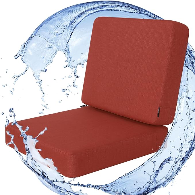 Favoyard Outdoor Deep Seat Cushion Set, 24 x 24 Inch Rainproof & 3-Year Fade Resistant Patio Furniture Cushions, Removable Seat Bottom & Back Cushion Covers with Ties for Chair, Sofa, Couch, Red