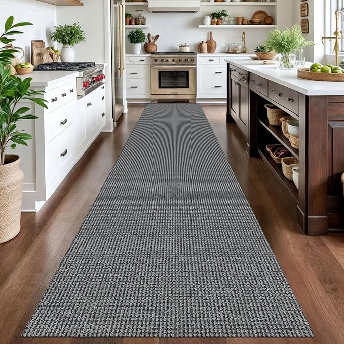 IOHOUZE Washable Exrea Long Hallway Runner Rug 3x16 Non Slip Rubber Backed Kitchen Runner Entryway Runner Indoor, Woven Rugs Floor Carpet for Kitchen Hall Entryway Stair, Dark Grey