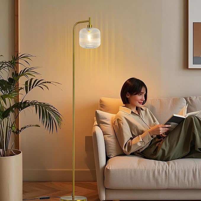 MAYNA Glass Floor lamp Living Room, Modern Vertical lamp, Remote Control Switch with Glass lampshade, 67-inch high lamp Suitable for Bedroom and Study (2700K LED Bulb Included)