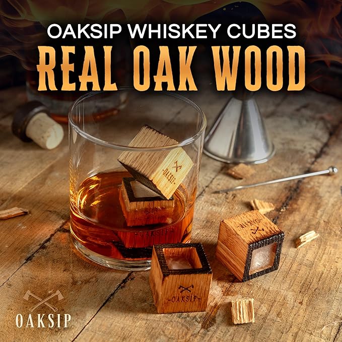 Wooden Bourbon and Whiskey Stones Set | Bourbon Gifts for Men, Real Oak & Charred Like A Whiskey Barrel | Great Whisky Gifts for Husband Dad or Brother for Men Who Have Everything